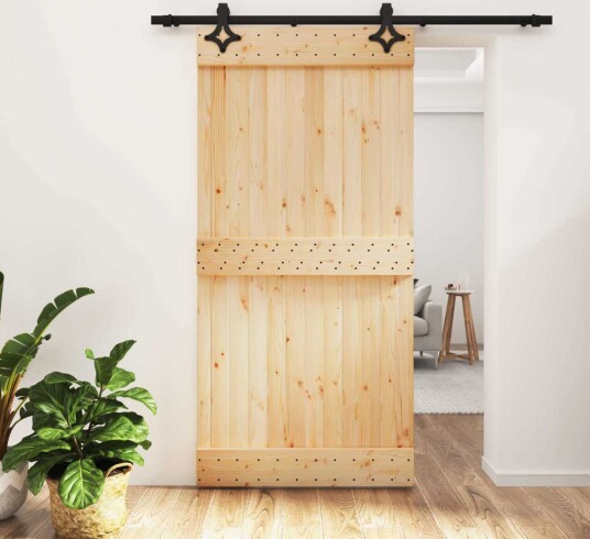 Skyvedør Naturlig og svart 100 x 210 cm Massiv Furu Tre Skyvedør Naturlig og svart 100 x 210 cm Massiv Furu Tre