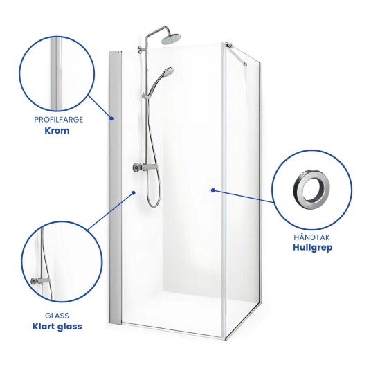 Macro Spirit Dusjhjørne Swing 80x70 cm, Krom/Klart Glass