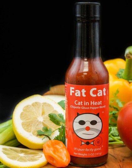 Fat Cat Cat in Heat Kjempesterk Chilisaus med Chipotle og Ghost Pepper Chili 148 ml USA Fat Cat Cat in Heat Kjempesterk Chilisaus med Chipotle og Ghost Pepper Chili 148 ml USA