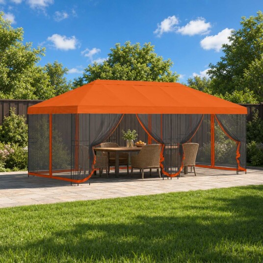 vidaXL Paviljong med sidevegger 6 x 3 m Oransje Polyester og stål