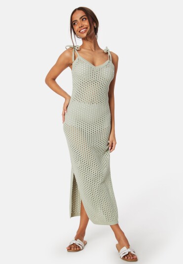 BUBBLEROOM Crochet Knitted Tie Strap Dress Dusty green XL