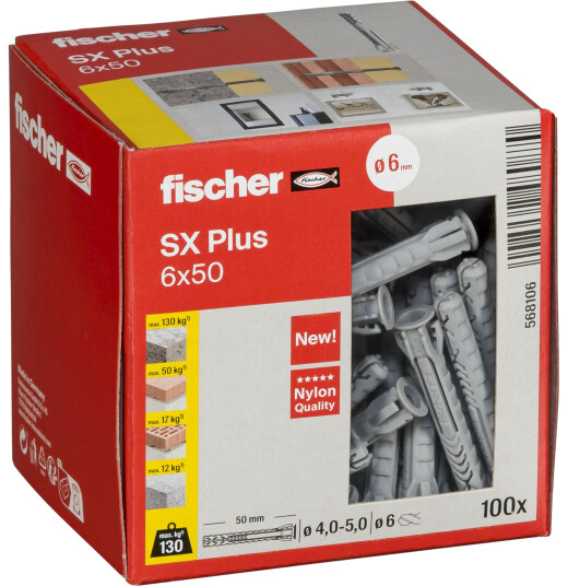Fischer Ekspansjonsplugg 6x50 mm 100 stk for betong og murverk