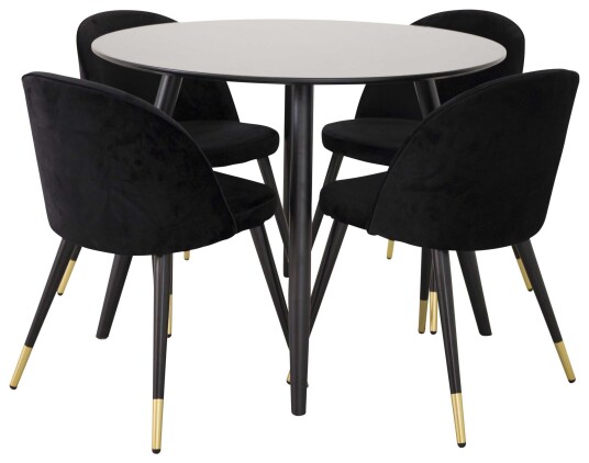 Venture Design Plaza & Velvet spisegruppe Svart/svart 4 st stoler & bord 100 cm