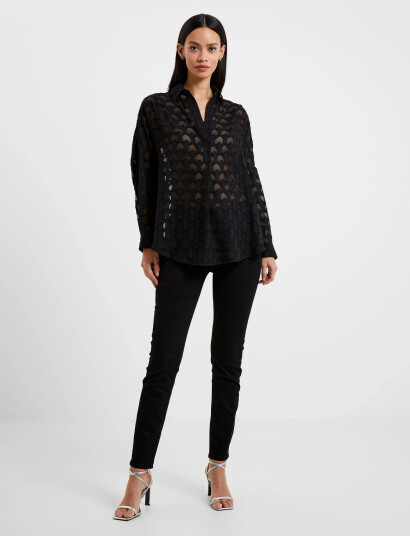 French Connection Geo Burnout Popover Shirt   Black   S