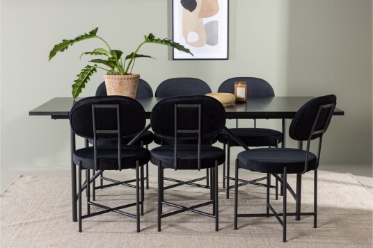 Venture Home Astrid Spisegruppe 200 cm Rektangulær med 6 Stella Stoler Sort