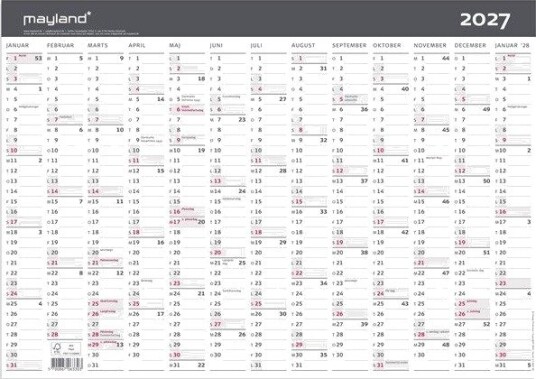 Mayland Kontorkalender Moderne A3 1x13 mdr. 2027 Mayland Kontorkalender Moderne A3 1x13 mdr. 2027