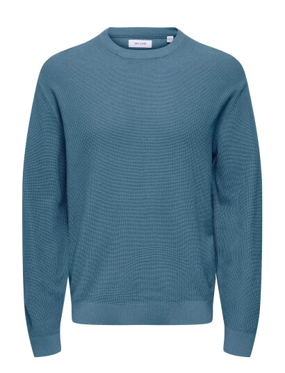 ONLY & SONS Onstony Ds 12 Ls Waffle Crew Knit Noos - Blue - S