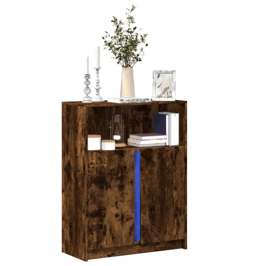 Skjenk med LED røkt eik 77x34x100 cm konstruert tre 8721102967146