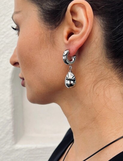 Bud to rose Chunky Hoop Drop Earring Gold Silver Bud to rose Chunky Hoop Drop Earring Gold Silver