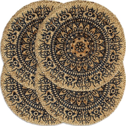 Bordmatter 4 stk mørkeblå 38 cm rund jute