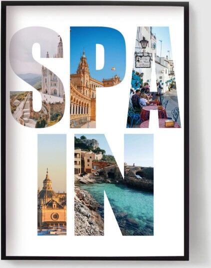 Personalisert Plakat Destinasjonsnavn Fotopplasting Spania Personalisert Plakat Destinasjonsnavn Fotopplasting Spania