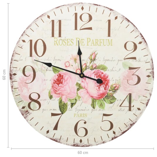 vidaXL Veggklokke vintage blomst 60 cm