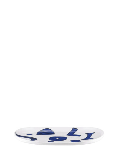 Alessi Oval Serving Dish In White Ceramic Pattern Design By Samiro Yunoki   Blue   ONE SIZE