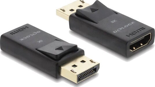 Delock Video Adapter Displayport Hann Til Hdmi Hunn Svart Aktiv Hdr10 Støtte 1080P Støtte 4 K 144 Hz 3840 X 2160 Støtte 8 K 60 Hz 7680 X 4320 Støtte
