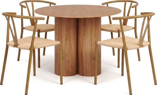 Juno spisegruppe rund 110 cm eik med 4 Elysia spisestoler  