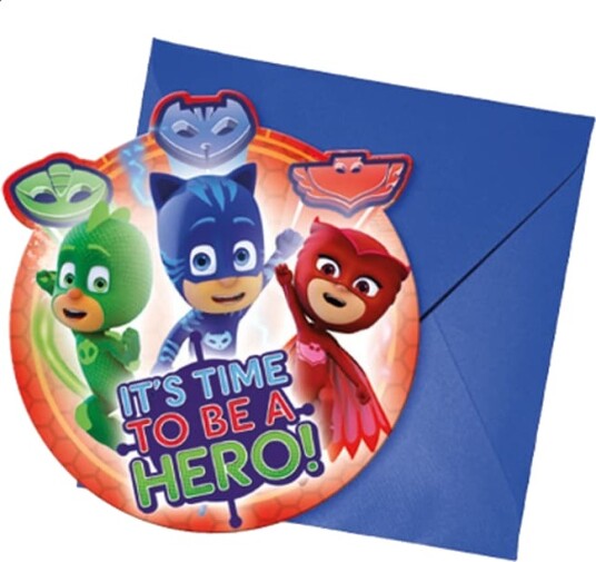 Globos Europe Invitasjonskort Pyjamas Pyjamasheltene - 6-pakning