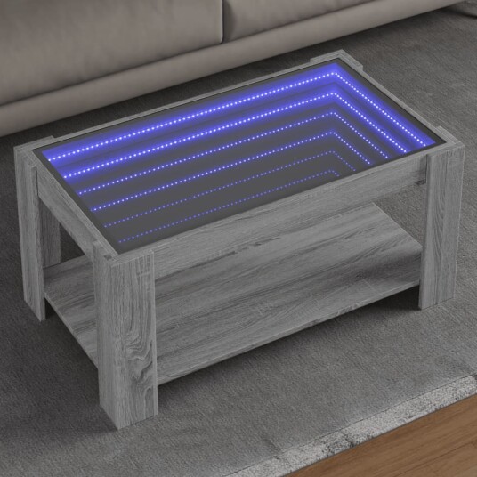 Salongbord med LED grå sonoma 93x53x45 cm konstruert tre 847558