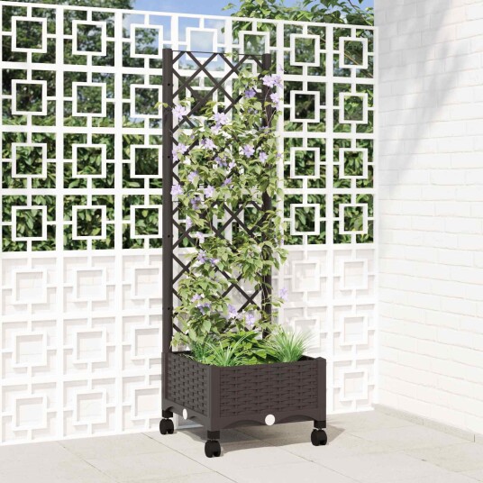 vidaXL Hageplanter med espalier og hjul Brun 40 x 40 x 131,5 cm PP