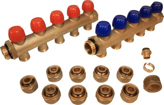 Wavin Fordelerrør 5 Uttak 1" 16mm Alupex Wavin Fordelerrør 5 Uttak 1" 16mm Alupex