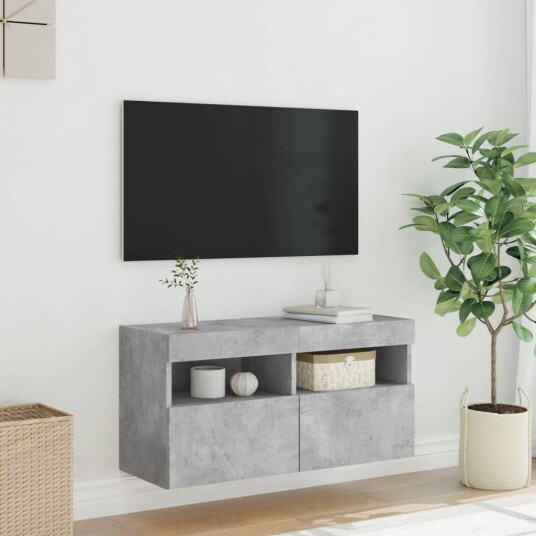 vidaXL Vegghengt TV-benk med LED-lys betonggrå 80x30x40 cm 8721012257870 vidaXL Vegghengt TV-benk med LED-lys betonggrå 80x30x40 cm 8721012257870