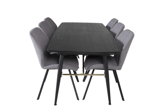 Venture Design Black Veneer & Gemma spisegruppe Svart/grå 6 st stoler & bord 180 x 85 cm