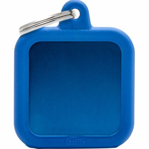 Myfamily Hushtag Firkant Id Tag-Aluminium Med Plast Kant Blå