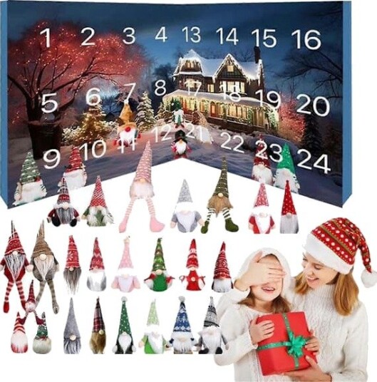 Adventskalender med nisser og samleobjekt nisse plysjleketøy nisse nedtellingskalender for