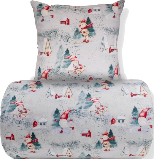 Julesengetøy 140x220 cm   100% bomull   Grått med nissedesign