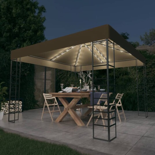 vidaXL Hagepaviljong med LED-lysslynge 3x3 m gråbrun vidaXL Hagepaviljong med LED-lysslynge 3x3 m gråbrun