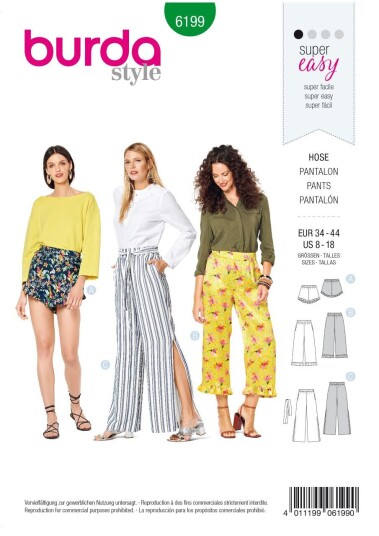 Burda 6199 - Bukse & Shorts EUR: 32-42, US: 6-16