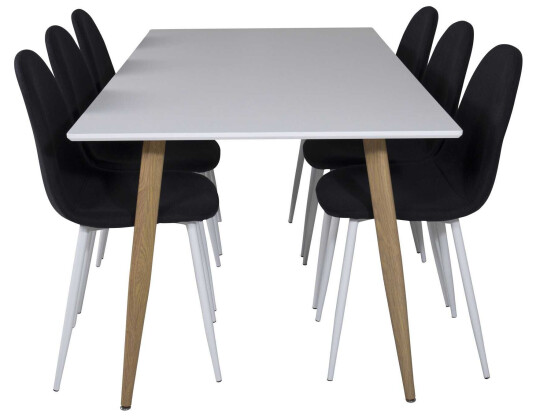 Venture Design Polar & Polar spisegruppe Hvit/svart 6 st stoler & bord 180 x 90 cm
