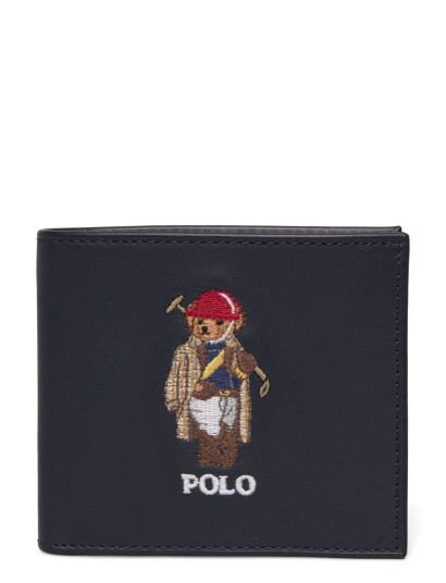 Polo Ralph Lauren Polo Bear Leather Billfold Coin Wallet Navy ONE SIZE