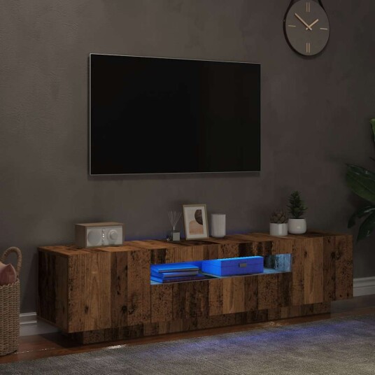 TV-benk med LED-lys gammelt tre 160x35x40 cm konstruert tre 8721158437969