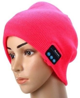 Strikket lue med innebygde Bluetooth hodetelefoner Cerise
