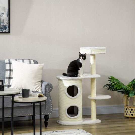 Ripestolpe 100 cm Med Sisal & Play Ball Kremhvit