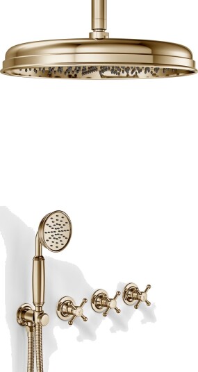 Hassel & Teudt HBR704 S04 Dusjsett M/Ø31cm Rain Deluxe M/Easyclean Tak Polert Messing Naturlig