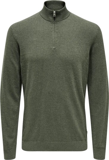 ONLY & SONS Onsloui Reg 12 Mel Half Zip Knit Noos Khaki green M