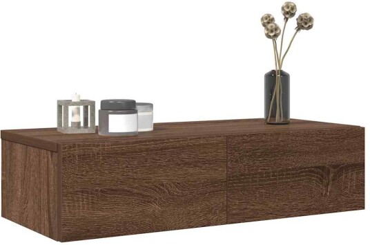 Vegghylle med skuffer brun eik 60x26,5x15 cm konstruert tre 8721158650054