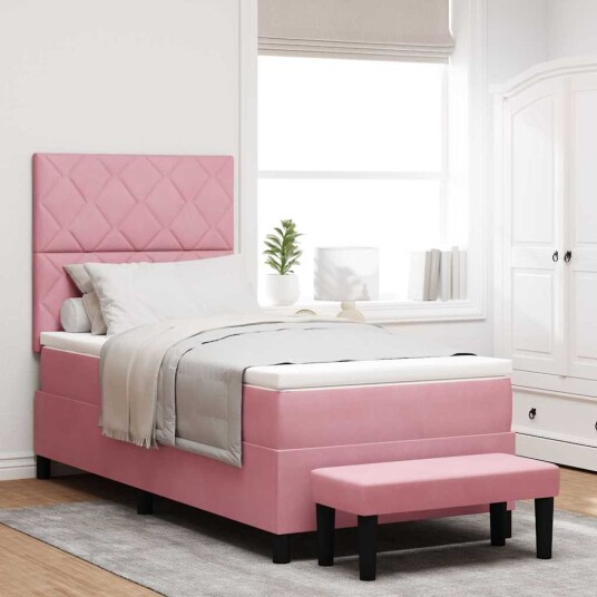 Boksfjær Seng med madrass Rosa 100 x 200 cm Fløyel
