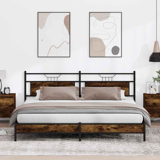 Sengeramme i metall uten madrass røkt eik 200x200 cm 3325108