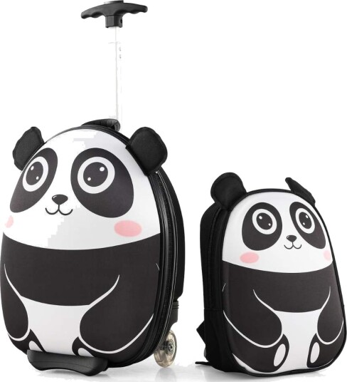 2-delt barnekoffert & ryggsekk med hjul og 3-trinns teleskophåndtak 12"+16" barnevogn Panda