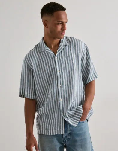 Selected Men Slhrelaxkylian Mix Ss Shirt Resort Linskjorter Blå