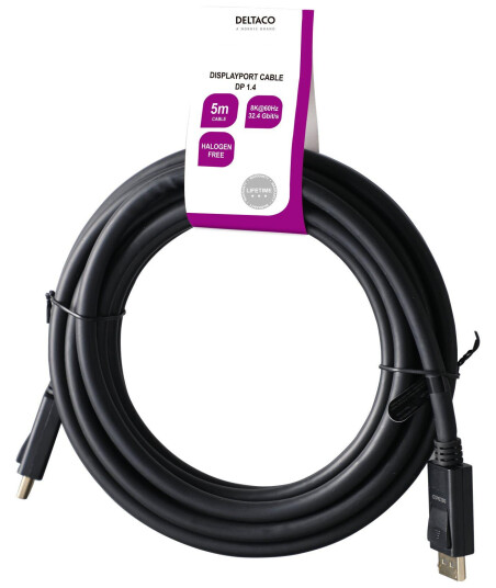 Deltaco DisplayPort 1.4-kabel 8K 60Hz 5m Sort