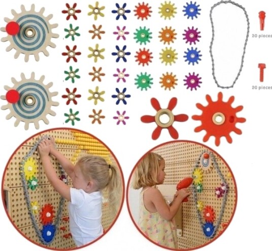 Masterkidz Tannhjul- Og Kjedemodul Veggplaten, 79 Deler. Bygg Din Mekanisme