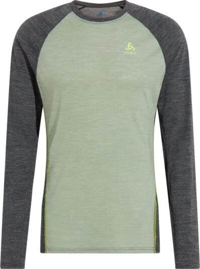 Odlo Men's Performance Wool 150 Base Layer S, Matte Green/Dark Grey Melange