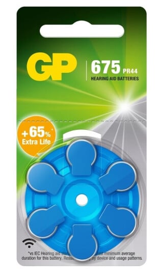 GP 675 PR44 Zink-Luft Engangsbatteri 1,45V 6-Pakning til Høreapparat