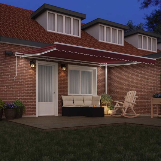 Manuell uttrekkbar markise med LED burgunder 450x300 cm
