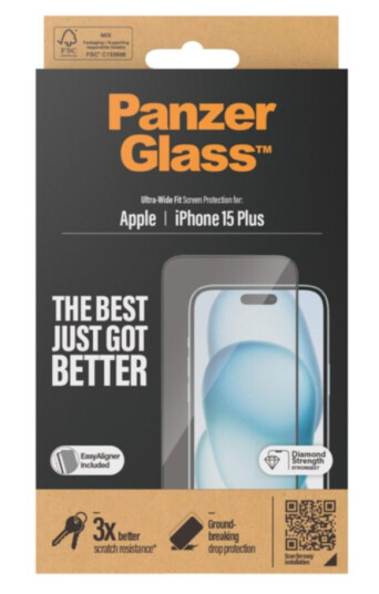 PanzerGlass Skjermbeskytter iPhone 15 Plus med Ultra-Wide Fit og EasyAligner