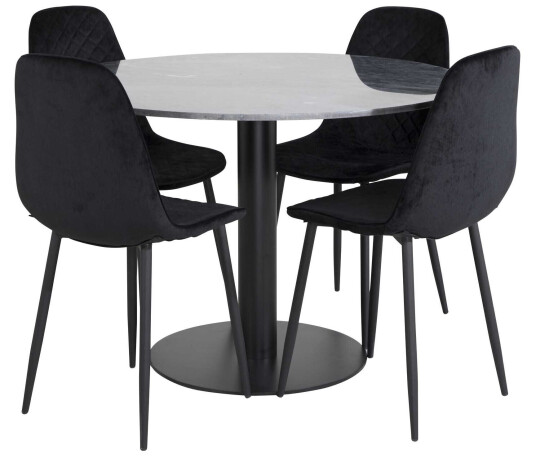 Venture Design Estelle & Polar spisegruppe Svart/svart 4 st stoler & bord 106 cm