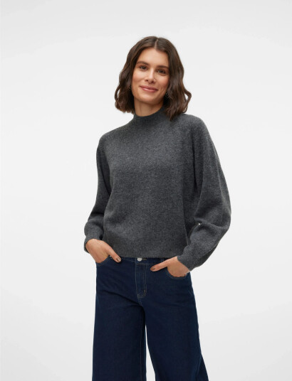 Vero Moda Vmleaf Ls High Neck Pullover Noos - Grey - XL Vero Moda Vmleaf Ls High Neck Pullover Noos - Grey - XL